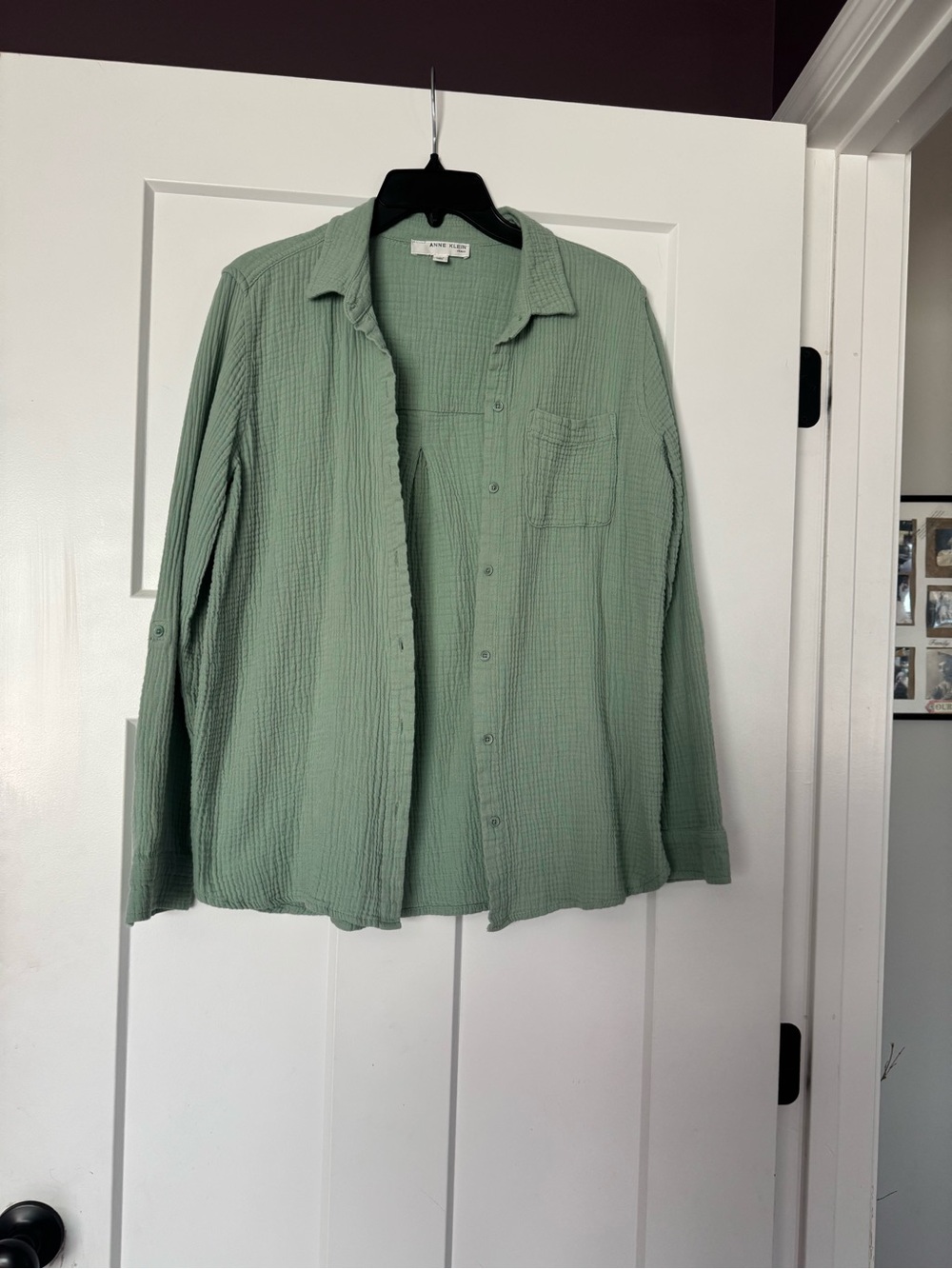 Anne Klein Jeans Sage Green Gauze Button Down Shirt M
